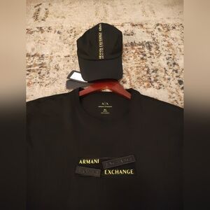 Armani Exchange Black T-Shirt With Armani Velcro Logo &With Hat To Match!Hat NWT